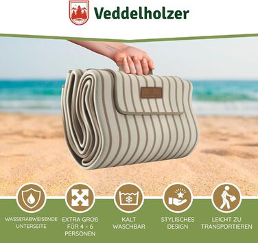 Водонепроникний плед для пікніка та пляжу Veddelholzer XXL (200x200 см), ізольована підстилка від піску для кемпінгу, парку та фестивалів, легка в догляді (Beach)