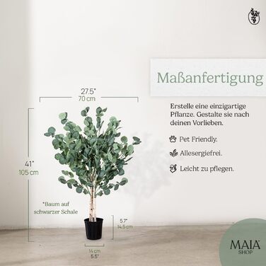 Штучний евкаліпт Maia Shop, декоративне дерево 105x70 см, пластикова рослина для декору вітальні