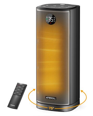 Керамічний обігрівач повітря Ateroll 2000W, енергоощадний компактний тепловентилятор з 3 режимами роботи, чорний