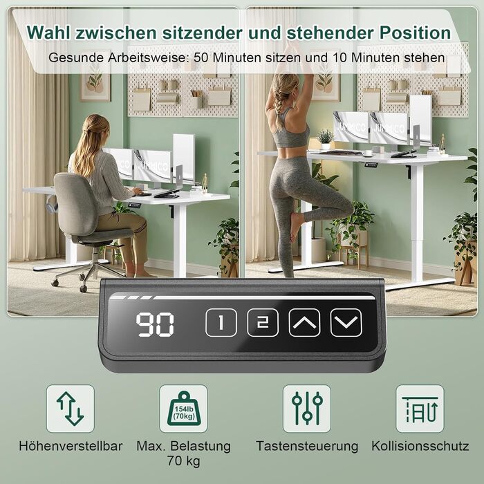 Електричний регульований стіл JUMMICO Standing Desk 130x60 см (білий) з функцією пам'яті