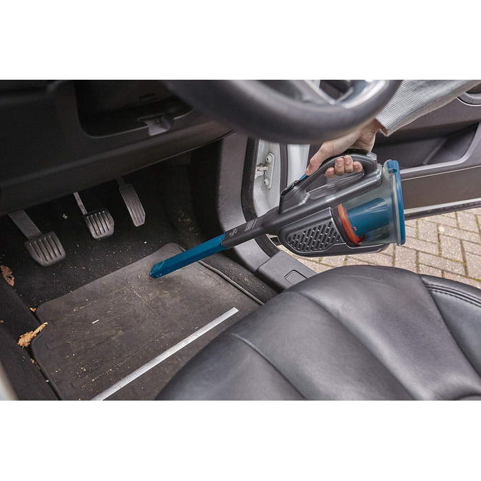 Акумуляторний ручний пилосос BLACK+DECKER BHHV320B, 12В, 25AW, циклонна фільтрація, без мішка, з висувною щілинною насадкою та зарядною станцією, титаново-синій