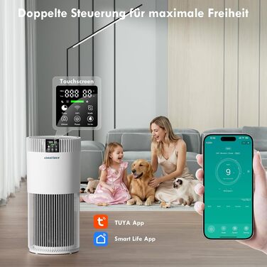 Розумний очищувач повітря з WiFi для власників тварин до 78м², HEPA H13 фільтр, CADR 345м³/год, іонізатор від шерсті, алергенів та запахів