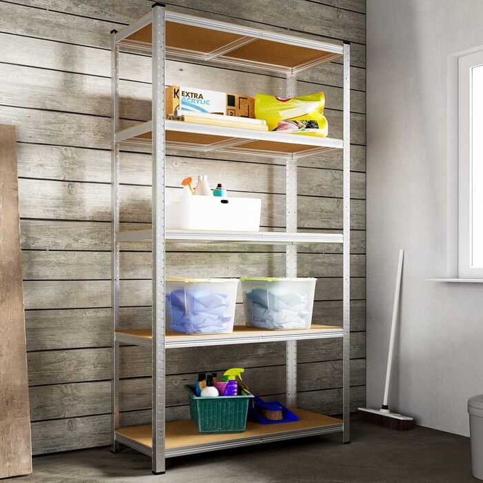 Стелаж Monzana 160x90x40 см, 700 кг, 4 полиці МДФ, важкий металевий стелаж для складу, гаража, майстерні