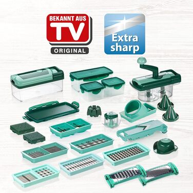 Набір ніжів Genius Nicer Dicer Fusion Smart (34 частини) для нарізки овочів та фруктів: кубики, спіралі, соломка, слайси - для здорового харчування