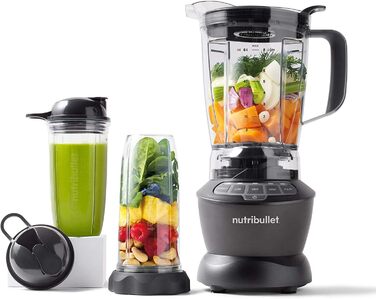 Блендер Nutribullet 1000 Вт, електричний, 1,6 л, мультифункціональний, сірий, модель NBF450DG (2020), професійний стаціонарний міксер