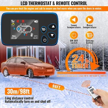 Автономний дизельний обігрівач VELPAX All in One 8кВт, 12/24/220В з Bluetooth, App та LCD-дисплеєм для авто, вантажівок, кемперів та човнів (білий)