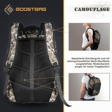Рюкзак BoostBag Camouflage для ноутбука 17,3'' – міський камуфляж, для школи, університету та роботи, Boostboxx