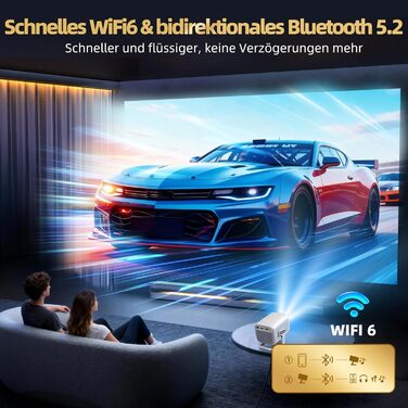 Smart-проектор Beamer 4K Full HD 1080P для домашнього кінотеатру, 700 ANSI люмен, Netflix, Dolby Audio, автофокус та автоматична корекція трапеції, короткофокусний, білий