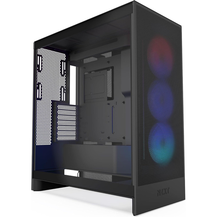 Корпус NZXT H7 Flow RGB для ПК, Mid-Tower ATX, з RGB-вентиляторами, підтримкою підлогових вентиляторів для прямого охолодження відеокарти, 360 мм, чорний