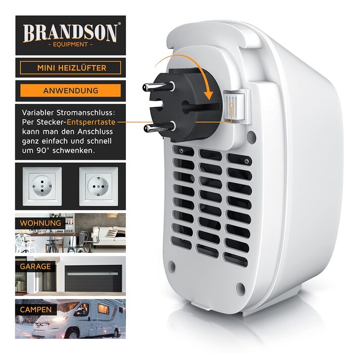 Керамічний обігрівач Brandson з термостатом, цифровим дисплеєм та захистом від перегріву, 400Вт, для ванної та спальні