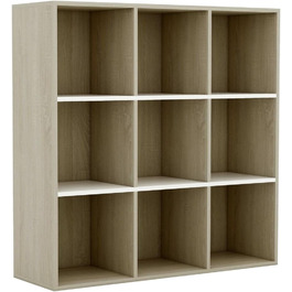 vidaXL книжкова шафа з 9 відділеннями, біла та дуб сонома, 98x29x97,5 см, стелаж для книг і документів, деревостружкова плита