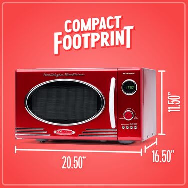 Мікрохвильова піч Nostalgia Retro червона металік 25л, 800 Вт, 12 програм, цифровий дисплей для кухні
