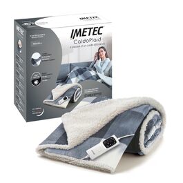 Електрична грілка-ковдра Imetec Adapto Tartan Grey, 160x120 см, з 6 рівнями температури, м'яка тканина, сіра в клітинку