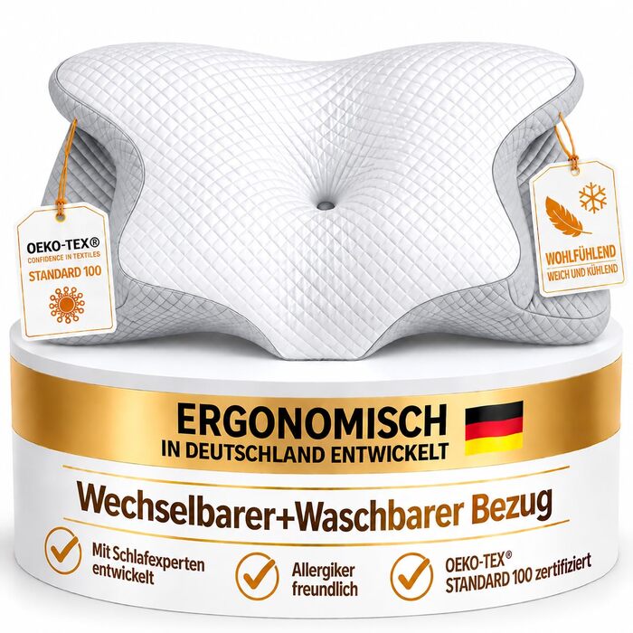 Ортопедична подушка для шиї та голови Premium з ефектом пам'яті (Memory Foam), ергономічна подушка-метелик для сну на боці та спині, змивний чохол, Graphite Grey