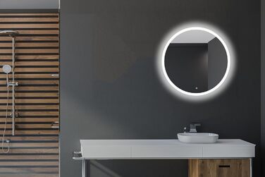 Круглий дзеркало для ванної кімнати 80 см з LED підсвічуванням та сенсорним вимикачем