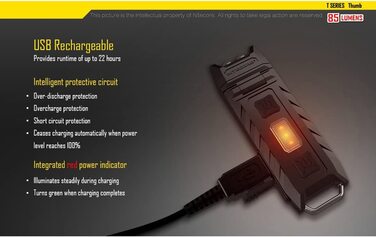 Ліхтарик-брелок Nitecore Thumb Mini 85 лм, USB-зарядка, рухома головка, чорний