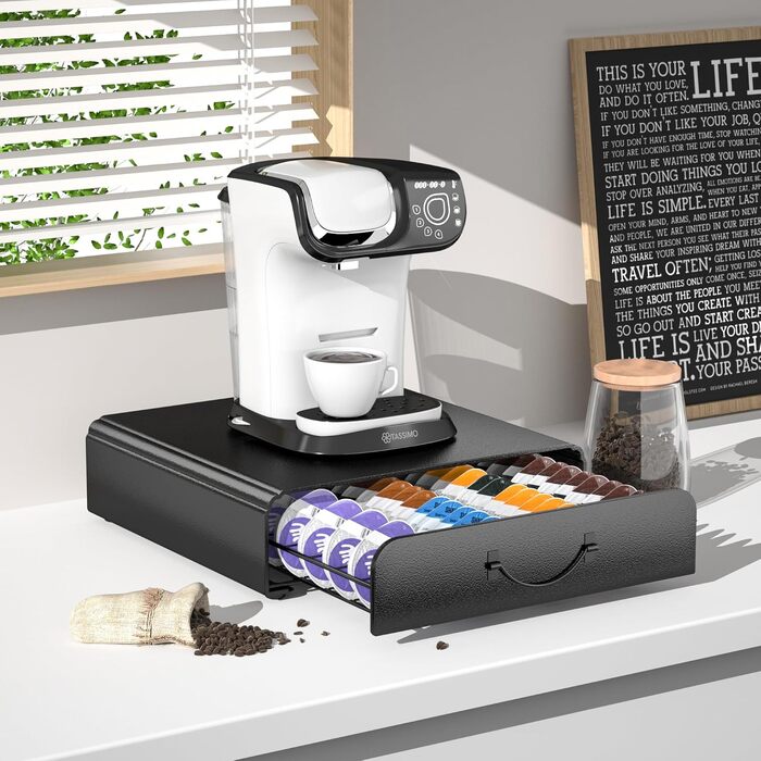 Тримач для капсул Tassimo на 64 шт, металевий органайзер для зберігання кавових капсул, штабельний диспенсер для кавомашини Tassimo, чорний