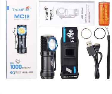 Ліхтар налобний TrustFire MC12, LED, 1000 люмен, магнітний, акумуляторний, IPX8, водонепроникний, для кемпінгу та бігу, чорний