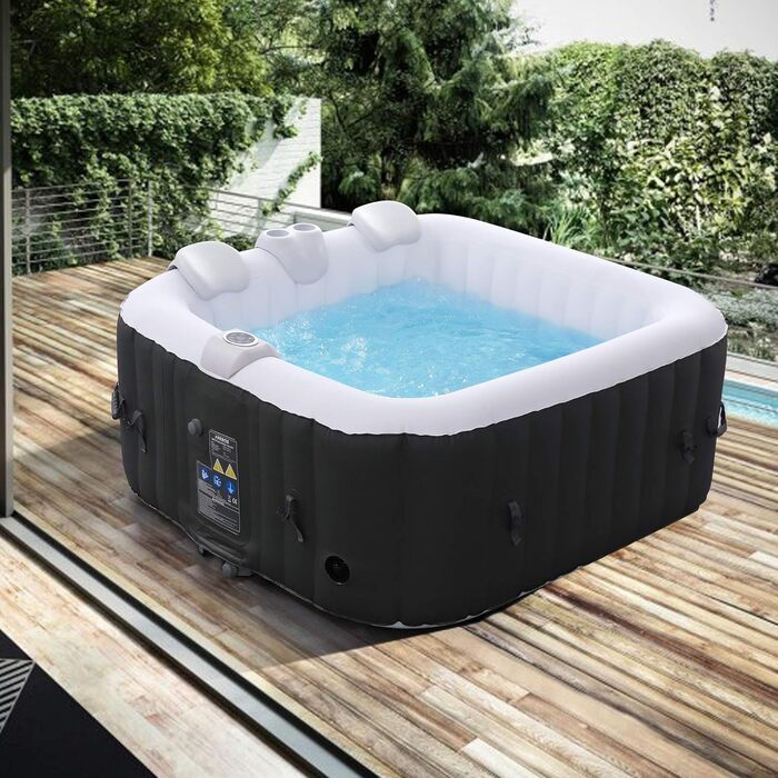 Надувний SPA басейн Arebos 154x154 см, 4 особи, 100 гідромасажних форсунок, для дому та вулиці, квадратний, 600 л, з підігрівом