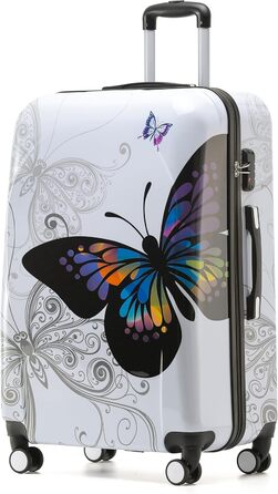 Набір дорожніх валіз BEIBYE Butterfly 2060 з TSA-замком, 4 предмети: XL (75см), L (66см), M (56см) та косметичка (S), міцний пластик