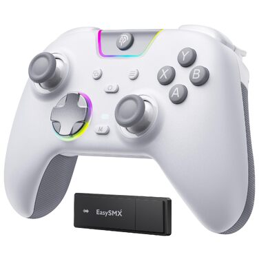 Бездротовий ігровий контролер EasySMX X05PRO для PC, Switch, Android, iOS — Hall Joysticks, тихі кнопки, програмовані клавіші, 1000mAh, Білий