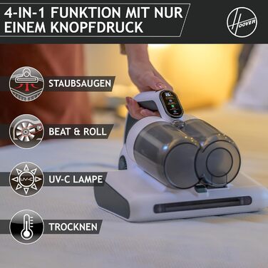 Пилосос для матраців і оббивки Hoover HMC510UV 4-в-1 з УФ-ліхтарем, сенсором пилу та функцією сушки — проти пилових кліщів, бактерій, алергенів і цвілі