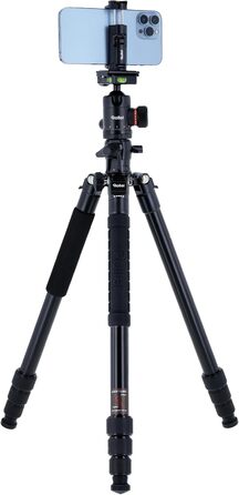 Алюмінієвий штатив Rollei C5i Makro Pro, 3D-головка, монопод, тримач для смартфона, швидкознімна платформа, чорний, 90° обертання стійки