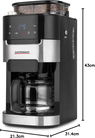 Кавоварка Gastroback 42711 Grind & Brew Pro з вбудованим конічним млинком, 8 ступенів помелу, фільтраційна, LCD-дисплей, пластик