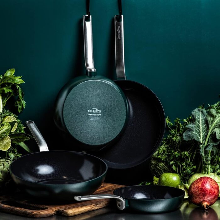 GreenPan Evolution сковорода (28 см), керамічне антипригарне покриття, індукційна, для посудомийної машини, жаростійка, колір: Tannengrün