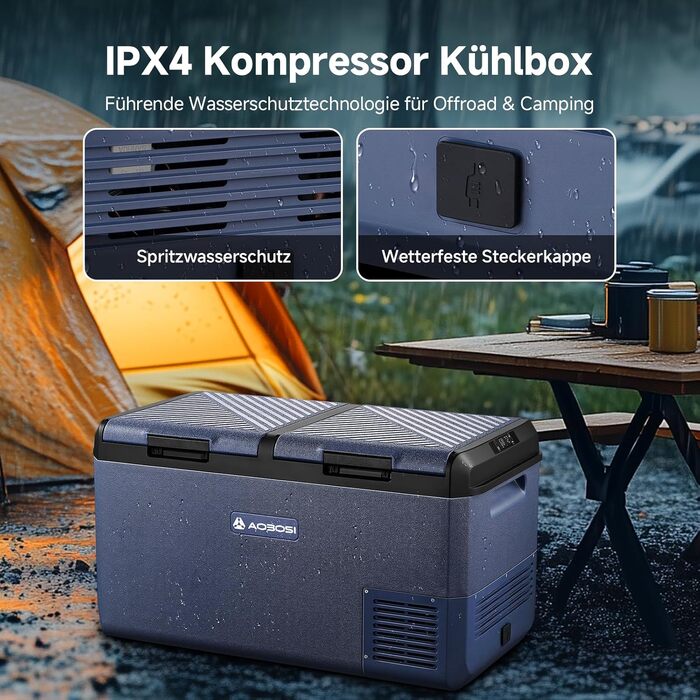 Автомобільний компресорний холодильник AAOBOSI 75л, IPX4, 12/230V, двозонний, з керуванням через APP (-20°C до +20°C) для авто, кемпінгу, риболовлі