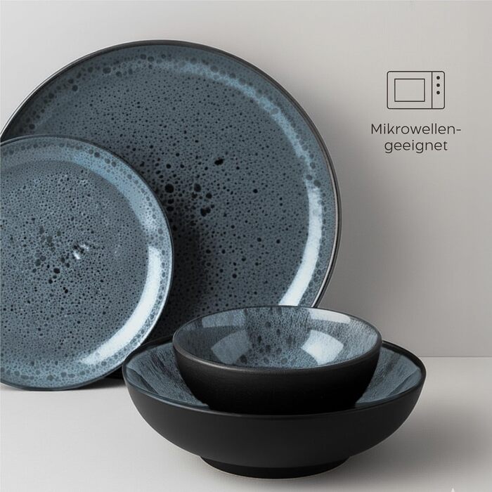 Набір керамічного посуду Twinzee Riviera Granite, 24 предмети для 6 осіб, стійкий до мікрохвильової печі, керамічний сервіз