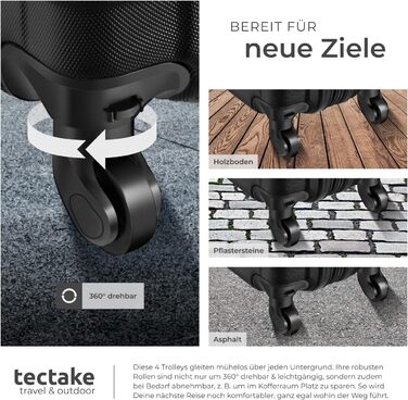 Набір валіз Tectake 4шт: S, M, L, XL з ABS пластику, з колесами, телескопічним ручками та замками. В комплекті вагова шалька та аксесуари для валіз. Чорний колір.