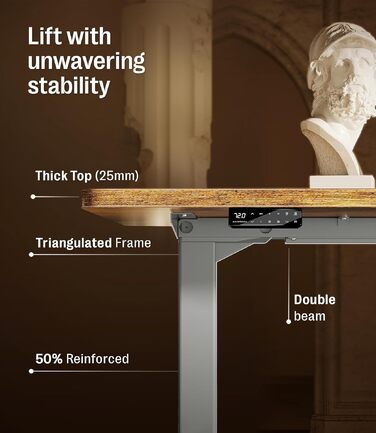 Електричний регульований стіл MAIDeSITe S2 Pro 140x70 см, сірий каркас + вінтажний коричневий, вантажопідйомність 160 кг, з захистом від зіткнень