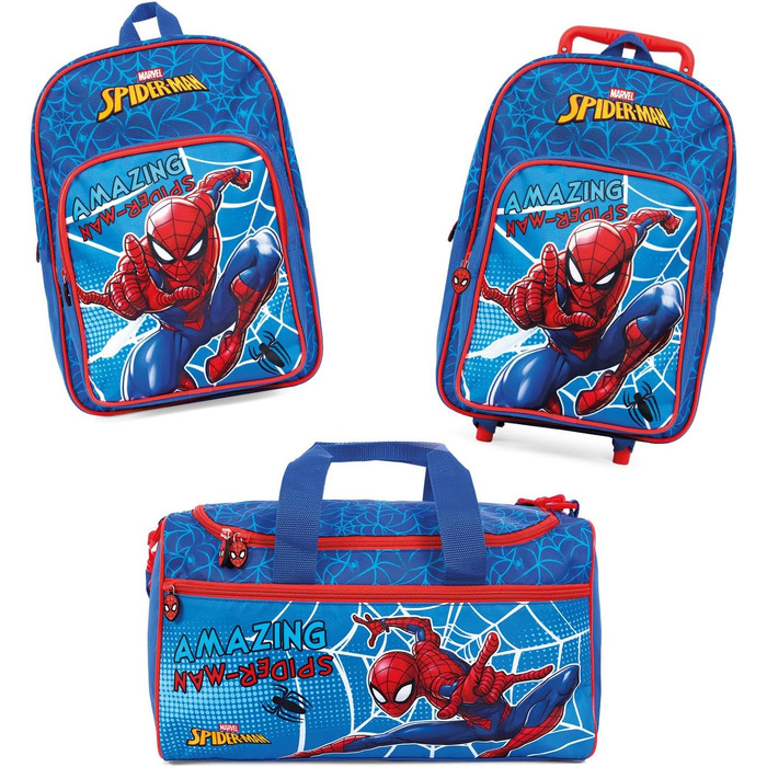 Дитячий рюкзак-тролей Marvel Spiderman для хлопчиків у дитячий садок на колесах, синьо-червоний, 40x24x15 см