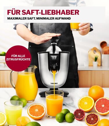 Електрична соковижималка Turmix Multi-Juicer CX 650 для цитрусових з нержавіючої сталі, 2 конуси для апельсинів та лимонів, тиха, посудомийна
