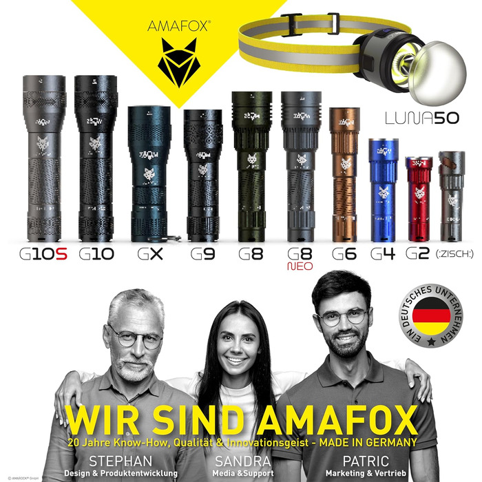 Ліхтарик AMAFOX G10-1000 люмен OSRAM XENON Power-LED, надяскравий, з регулюванням яскравості та зумом, працює на 4x AA батарейках