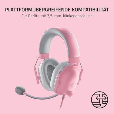 Ігрова гарнітура Razer BlackShark V2 X Quartz Pink — дротова навушники для кіберспорту, 7.1 Surround Sound, мікрофон Hyperclear, 50мм драйвери Triforce, рожева
