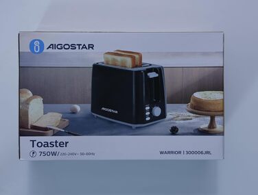 Тостер Aigostar, 7 режимів підсмажування, функції розморожування та підігріву, 2 широкі слоти, 750Вт, чорний, сендвіч тостер