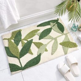 Килимок для ванної нековзний, мікрофібра, зелений лист Treer-shop 50x80 см – м'який, поглинаючий, праний, для ванної, ванни, входу, дверей