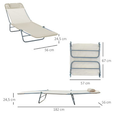 Outsunny Sun Lounger Садовий шезлонг Relax Lounger 4 кольори кремовий, складний і стійкий до погодних умов для саду, балкона, тераси