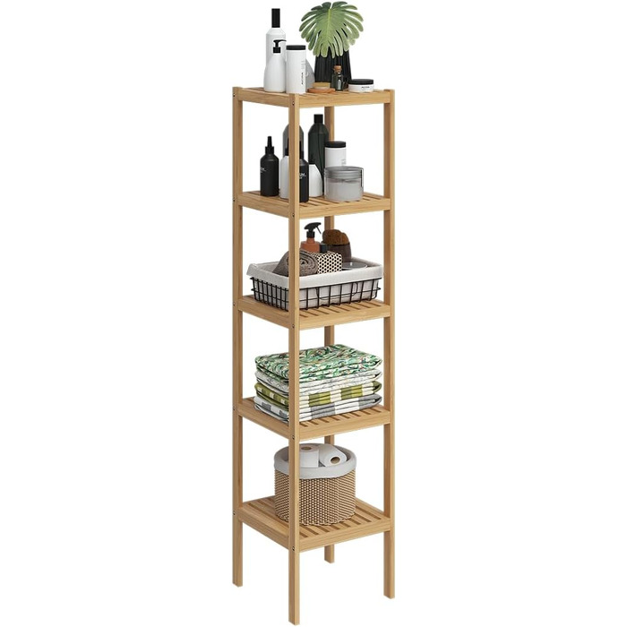 Бамбуковий шафка для ванної кімнати Bellamio Newa Badregal – 5 полиць, 140x33x33 см