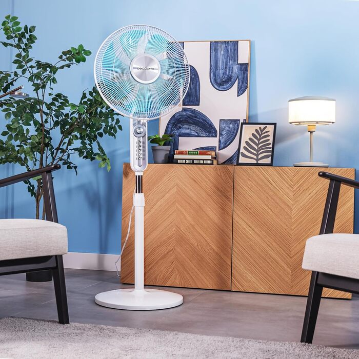 Вентилятор підлоговий Cecotec EnergySilence 610 Max Flow 70 Вт, 40 см, 4 швидкості, таймер 2 год, поворот 90°, регульований кут нахилу, білий/синій