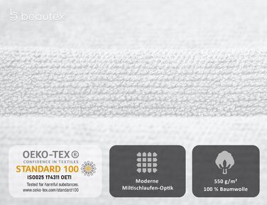 Рушники BEAUTEX Premium, набір 2 шт., 70x140 см, 100% бавовна, європейського виробництва, Oeko-TEX, білі, 550 г/м², махрові для ванної кімнати