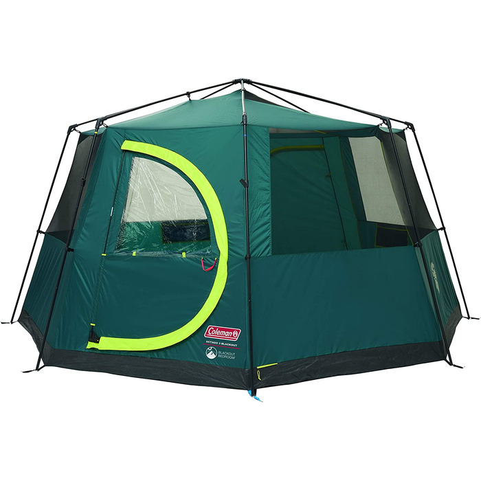 Намет Coleman Octagon з великими вікнами, 360° оглядом, сталевим каркасом, інтегрованою підлогою, водонепроникний, зелений/blackout, на 1 особу