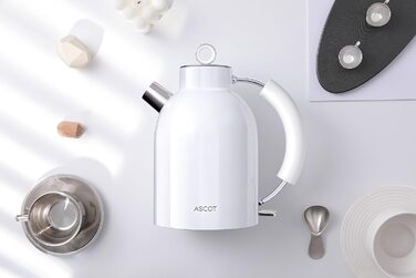 Електрочайник ASCOT з нержавіючої сталі 2200Вт 1,5 л, ретро дизайн, захист від перегріву, автовідключення, білий