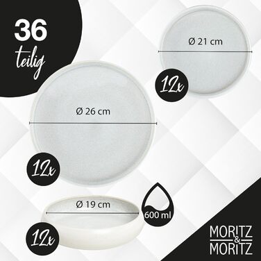Набір столового посуду Moritz & Moritz SOLID UNI для 6 осіб, 18 предметів, керамічний (steinzeug), колір крем, підходить для мікрохвильової печі та посудомийної машини
