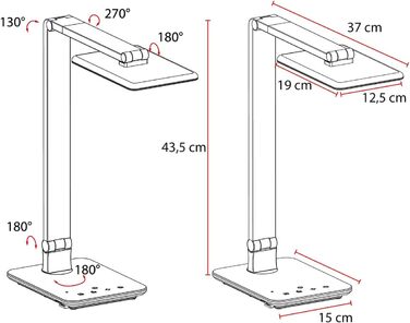 Настільна LED лампа FeinTech LTL00100, димована, 550 лм, з USB, алюміній, ABS-пластик, акрил, регульована температура світла (тепле/холодне біле), біла, 37x15x43.5 см