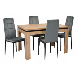 Обідній стіл ARTISAN (80x120 см, розкладний до 160 см) та 4 оббиті стільці сірого кольору