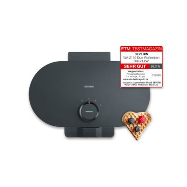 Вафельниця SEVERIN Black Line WA 2117 для сердечок, антипригарне PFAS-free покриття, 1000 Вт, чорний/нержавіюча сталь
