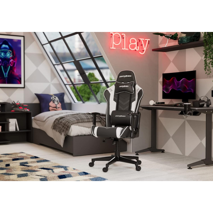 Ігрове крісло DXRacer PRINCE P132, чорний і білий, оригінал, PVC шкіра